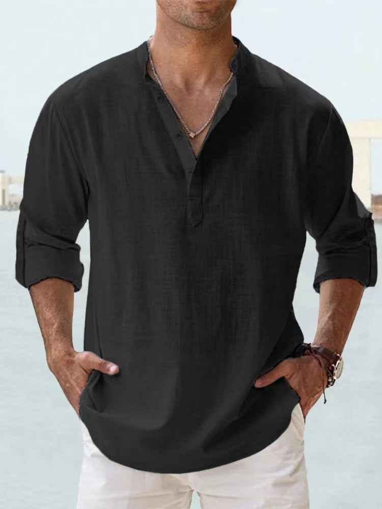 New Men's Casual Blouse Cotton Linen Shirt Loose Tops Long Sleeve Tee Shirt Spring Autumn Casual Handsome Men's Shirts