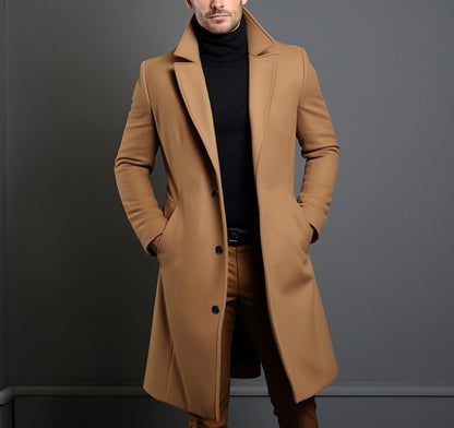 Manteau trench mi-long pour homme automne-hiver, coupe slim, poches, veste à col simple boutonnage, décontractée, business, confortable