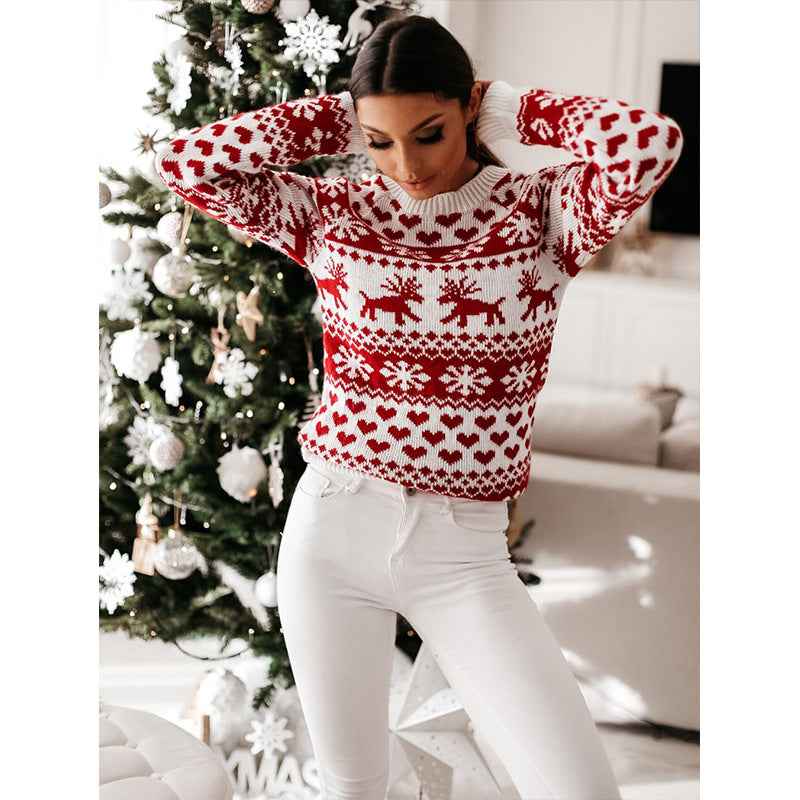 Pull en tricot à manches longues avec élan de Noël