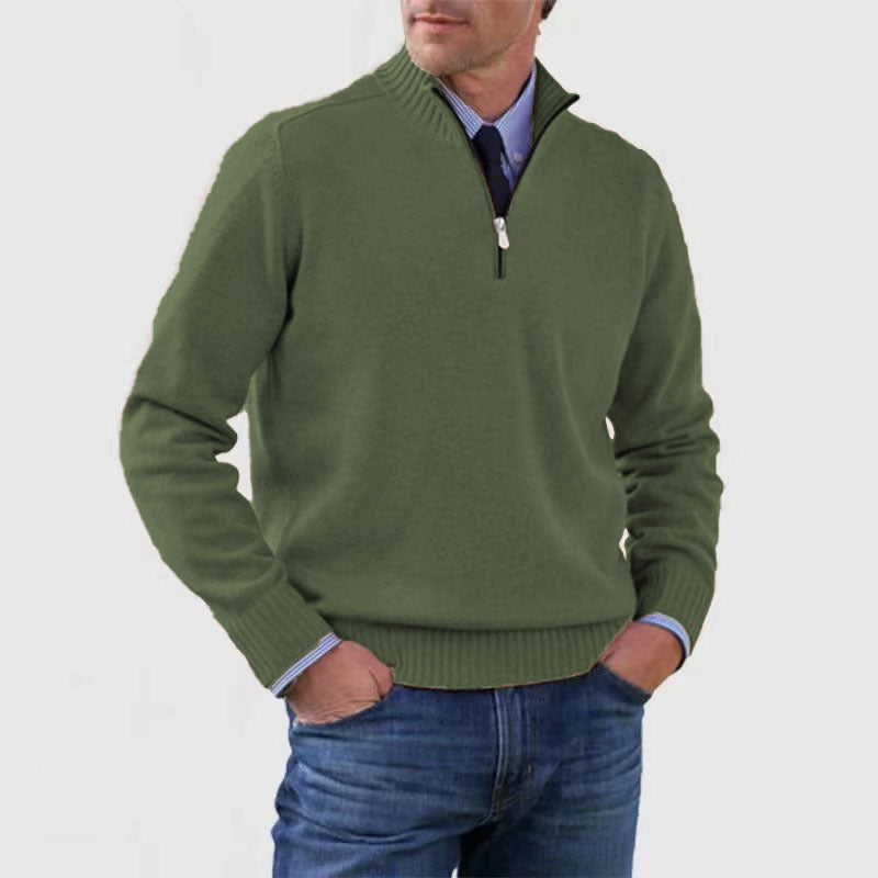 Pull homme à col montant avec fermeture éclair, mode hiver, couleur unie, manches longues