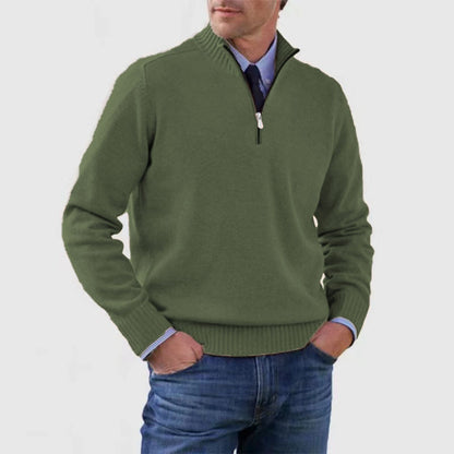 Pull homme à col montant avec fermeture éclair, mode hiver, couleur unie, manches longues