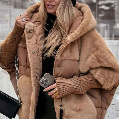 Manteau Ample en Coton à Détails Effet Fourrure