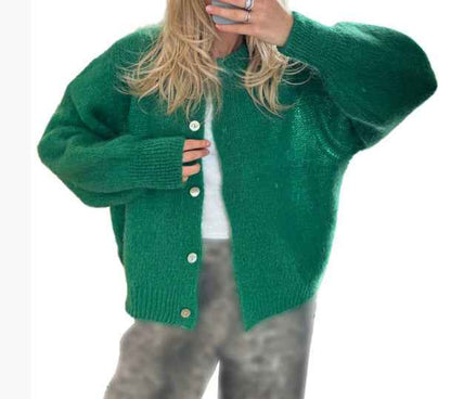 Cardigan à col rond à simple boutonnage pour femme