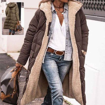 Manteau long à capuche de couleur unie, manches longues d'hiver, Pour Femme
