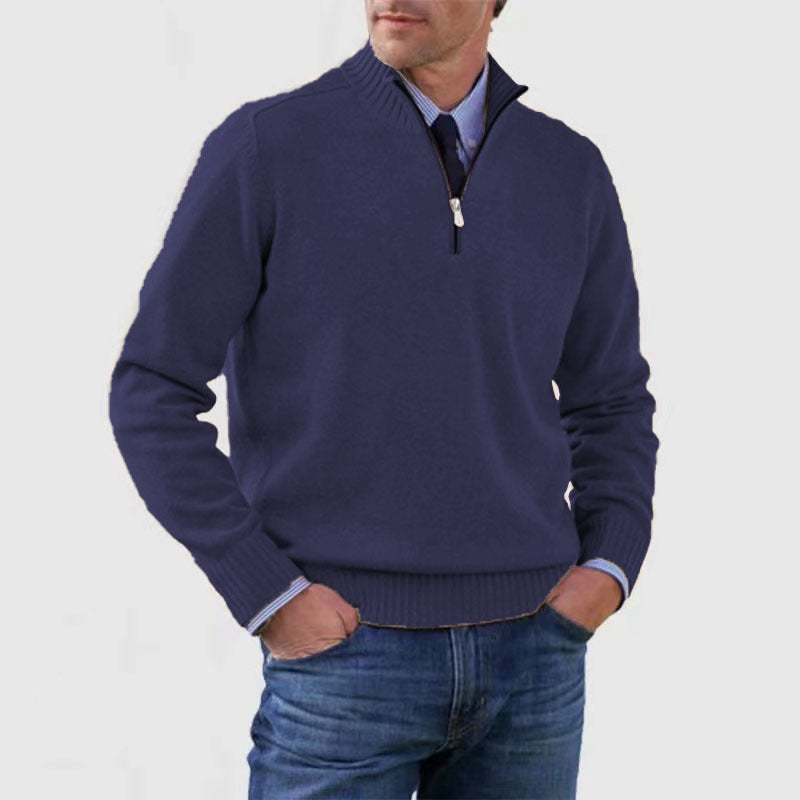 Pull homme à col montant avec fermeture éclair, mode hiver, couleur unie, manches longues