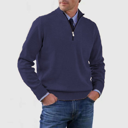 Pull homme à col montant avec fermeture éclair, mode hiver, couleur unie, manches longues