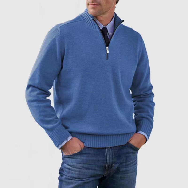 Pull homme à col montant avec fermeture éclair, mode hiver, couleur unie, manches longues