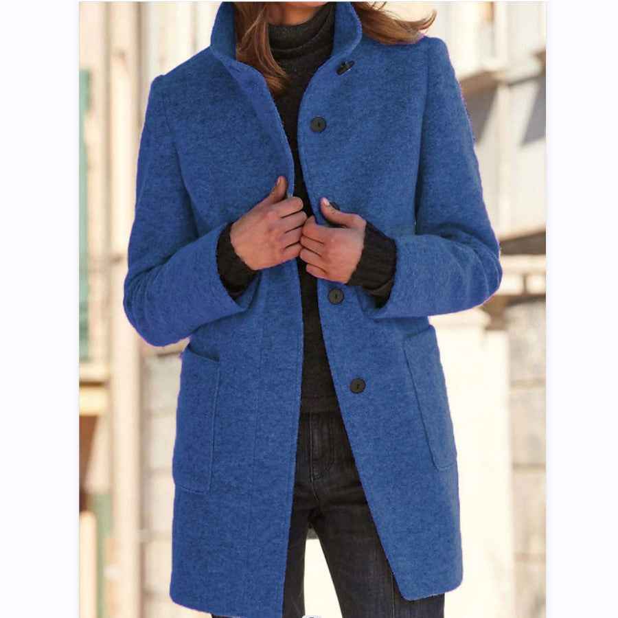 Manteau en laine à col montant avec poches, automne-hiver pour femmes
