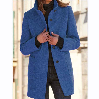 Manteau en laine à col montant avec poches, automne-hiver pour femmes