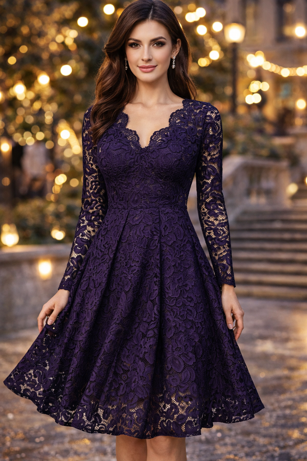 Elegant V-Neck Lace Dress