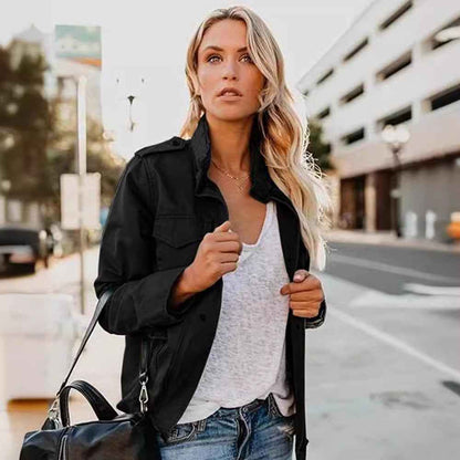 Veste décontractée pour femme à fermeture éclair, col à revers