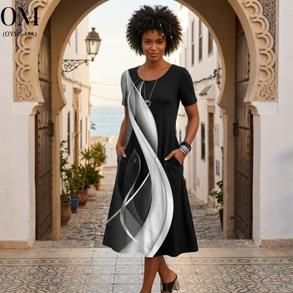 Robe imprimée à manches courtes et col rond