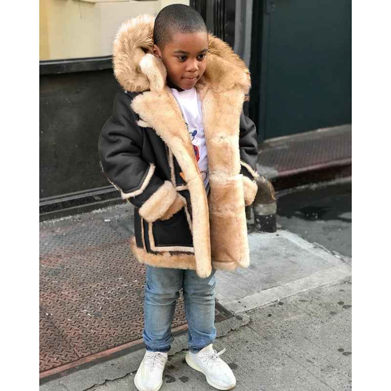 Veste à capuche mode tout-en-un en fourrure chaude pour garçons