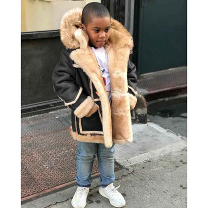 Veste à capuche mode tout-en-un en fourrure chaude pour garçons