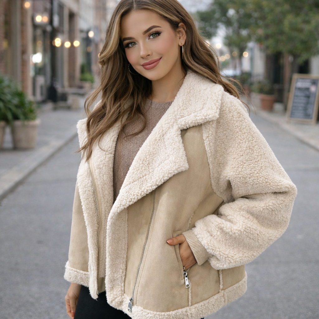 Suede jacket, lambskin velvet, motorcycle style