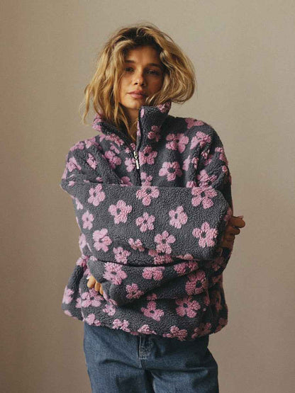 Sweatshirt en polaire avec fleurs d'hiver, style décontracté, pour femmes
