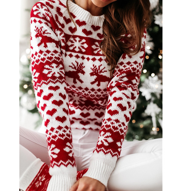 Pull en tricot à manches longues avec élan de Noël