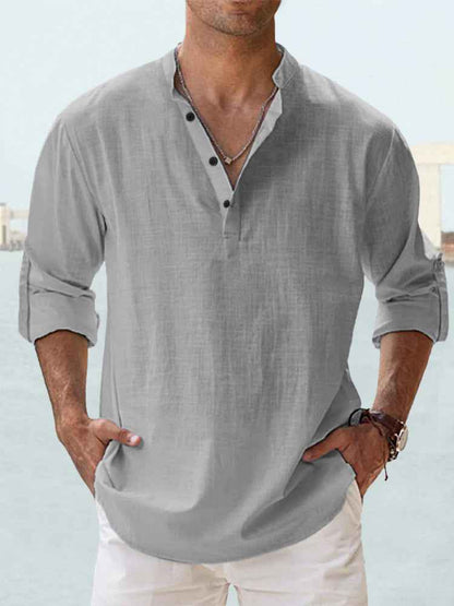 New Men's Casual Blouse Cotton Linen Shirt Loose Tops Long Sleeve Tee Shirt Spring Autumn Casual Handsome Men's Shirts