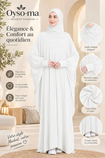 Robe Hijab à manches chauve-souris unie avec pochette