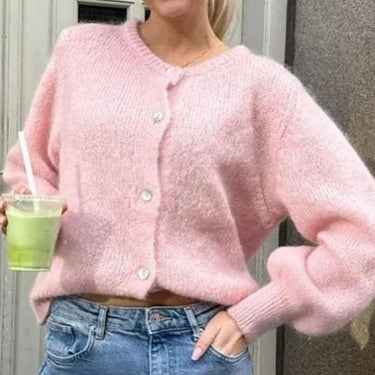 Cardigan à col rond à simple boutonnage pour femme