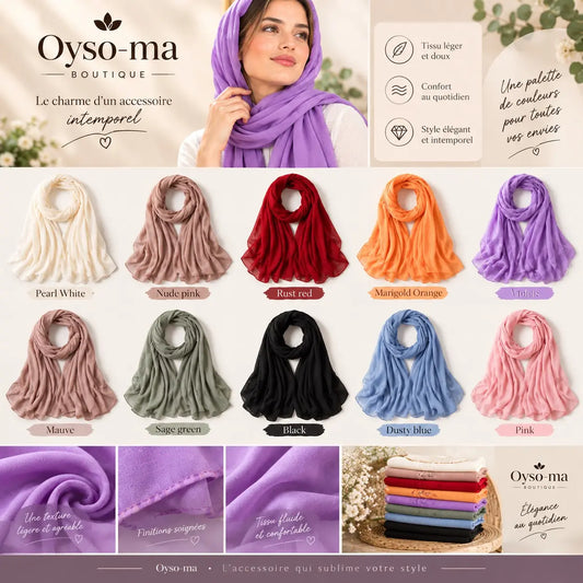 Foulard en chiffon perlé de couleur unie