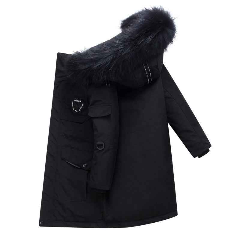 Doudoune pour enfants Garçons mi-longue épaissie Manteau à col en fourrure