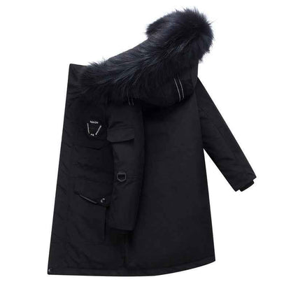 Doudoune pour enfants Garçons mi-longue épaissie Manteau à col en fourrure