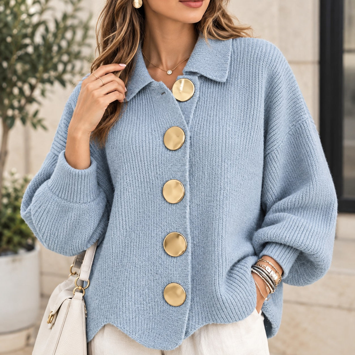 Cardigan en tricot à boutons à revers