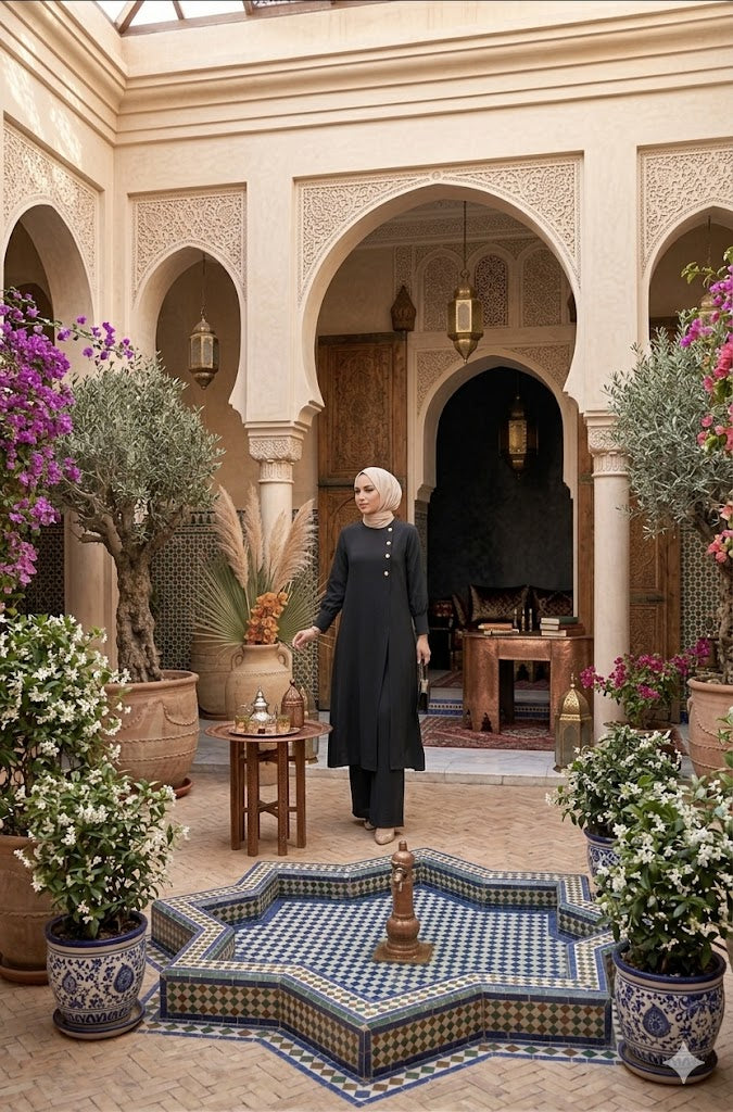 Ensemble Hijab deux pièces Mode Élégant Couleur unie