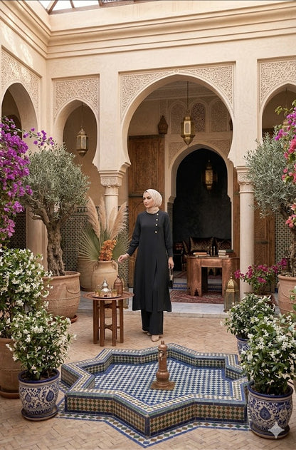 Ensemble Hijab deux pièces Mode Élégant Couleur unie
