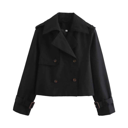 Manteau court polyvalent à double boutonnage et col à revers