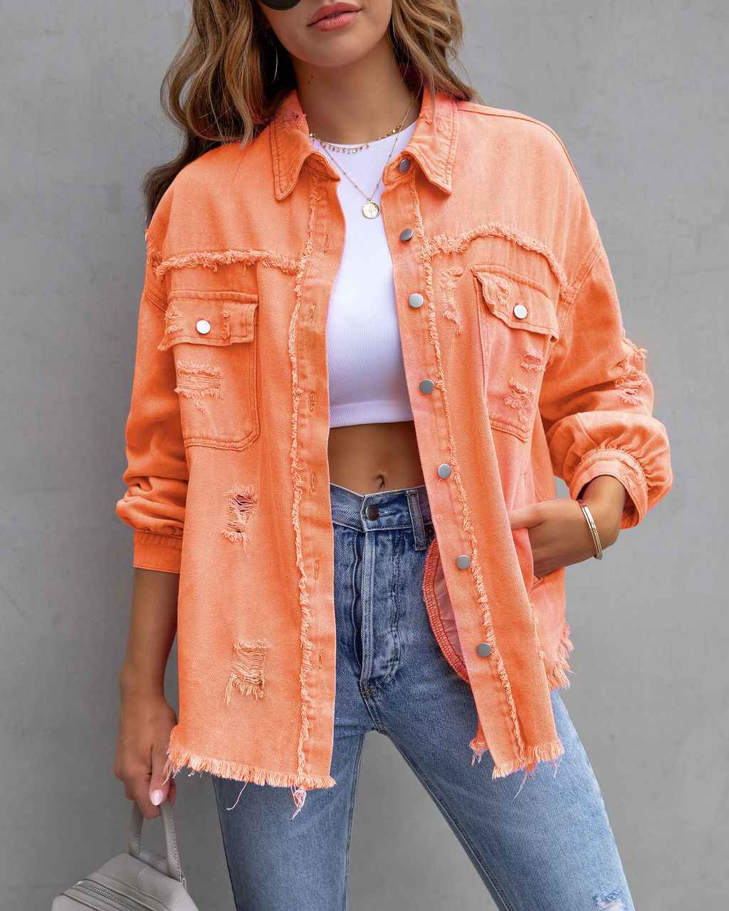 Veste Chemise Déchirée Automne et Printemps Hauts Décontractés pour Femmes