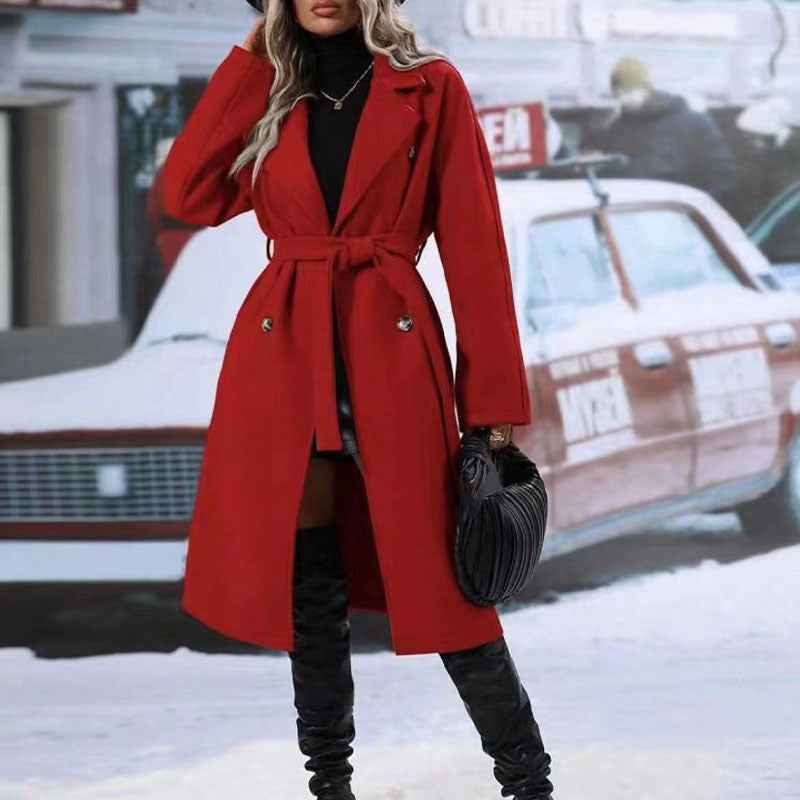 Trench-coat long à double boutonnage avec ceinture