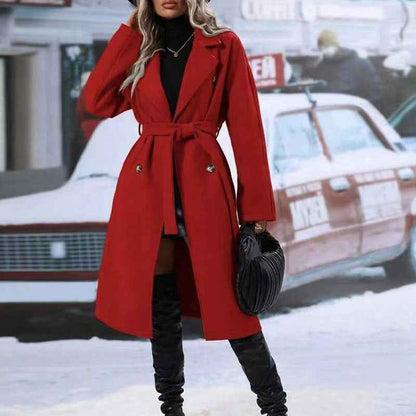 Trench-coat long à double boutonnage avec ceinture