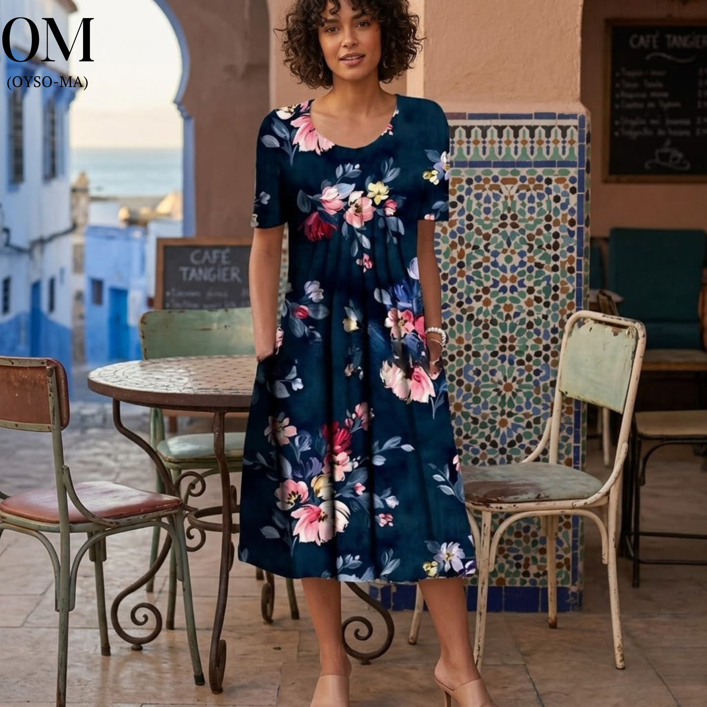 Robe imprimée à manches courtes et col rond