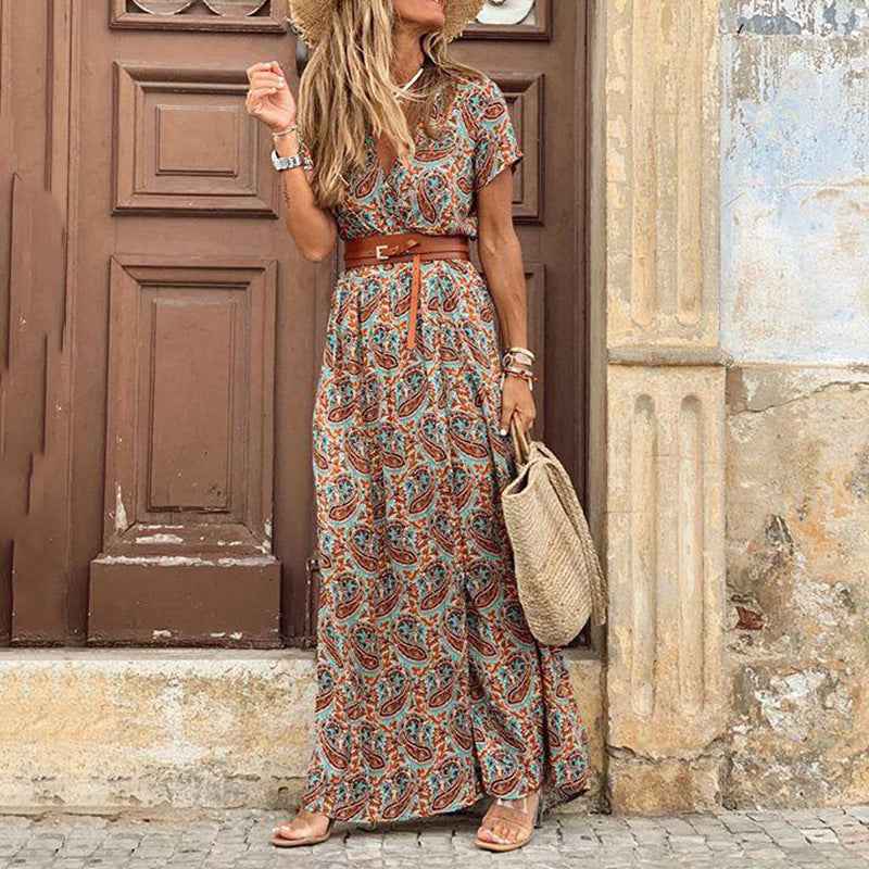Robe à fleurs à col en V  pour femmes
