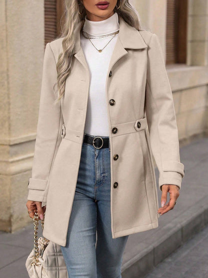 Manteau élégant en laine à simple boutonnage, col à revers, style sobre et chic, parfait pour le quotidien