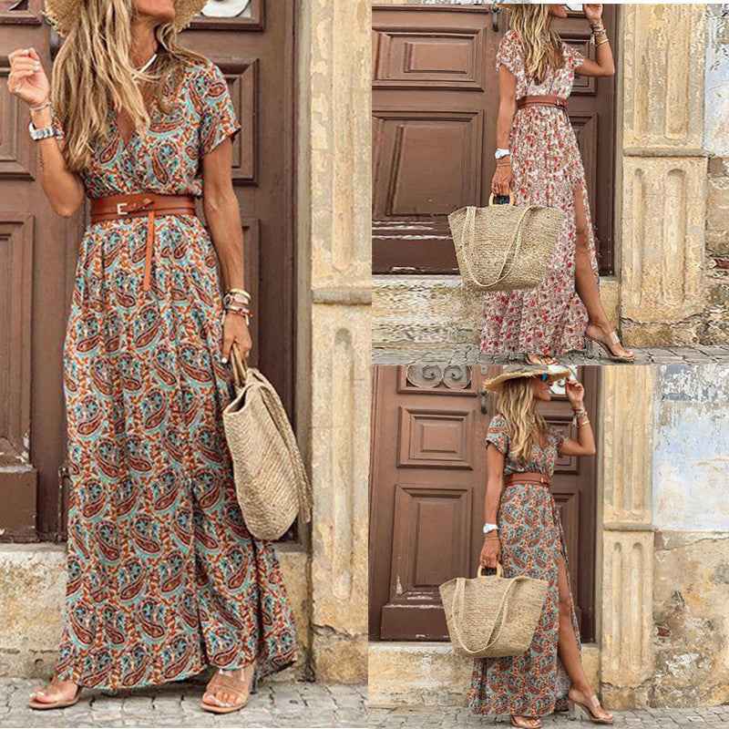 Robe à fleurs à col en V  pour femmes