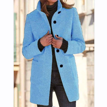 Manteau en laine à col montant avec poches, automne-hiver pour femmes