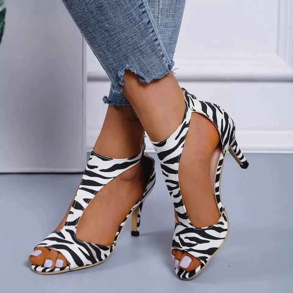 Women's High Heeled Fish Mouth Sandals with Zipper Closure - Summer Dressy Open Toe Footwear