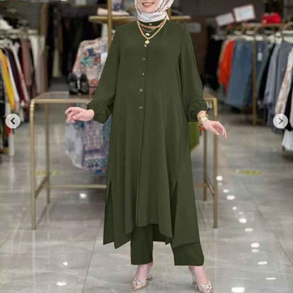 Ensemble Hijab chemise et pantalon pour femmes en soie glacée