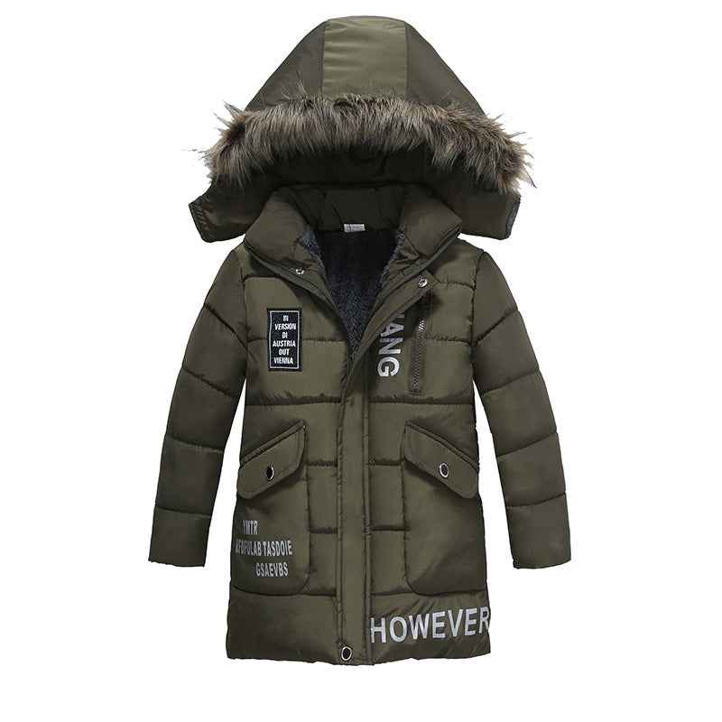 Veste rembourrée en coton chaud pour garçons avec grand col en fourrure