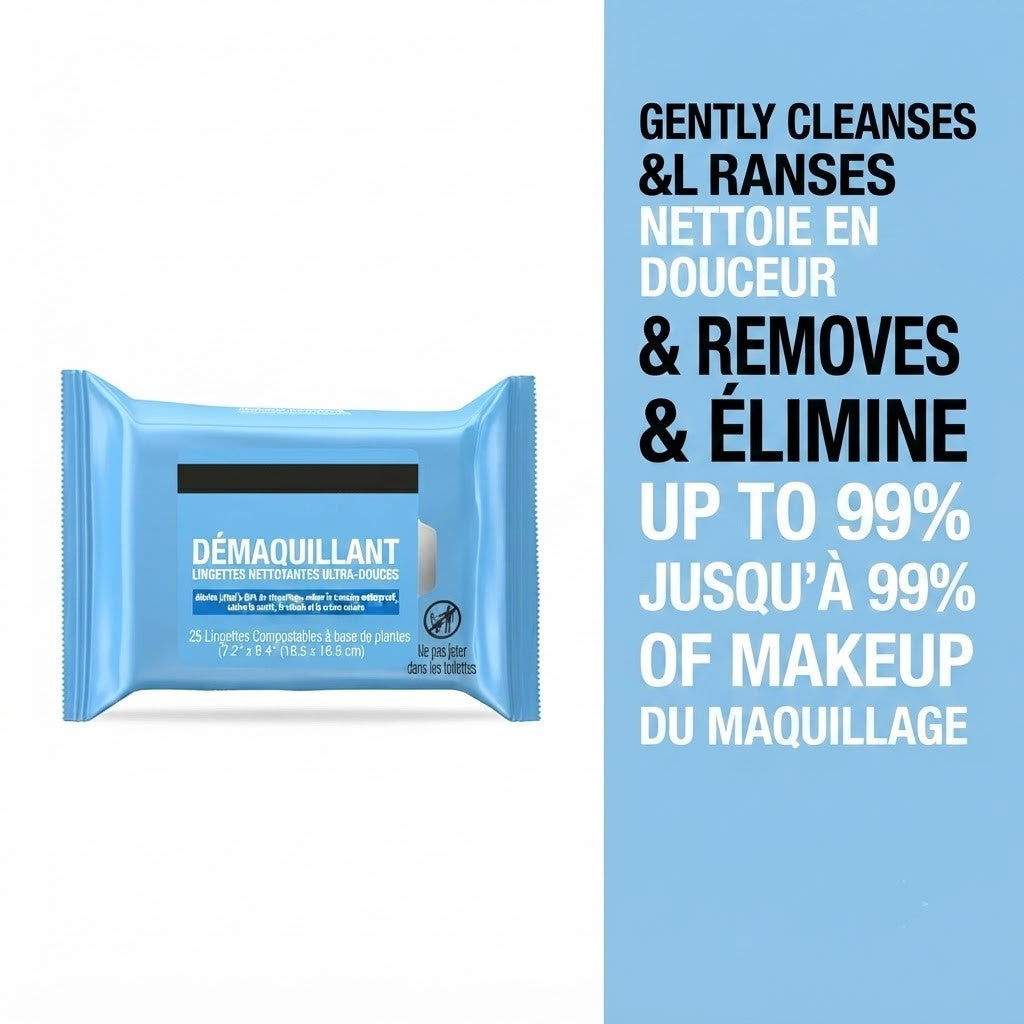 Lingettes Démaquillantes 2-en-1 : Douceur & Profondeur (x25)