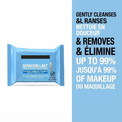 Lingettes Démaquillantes 2-en-1 : Douceur & Profondeur (x25)