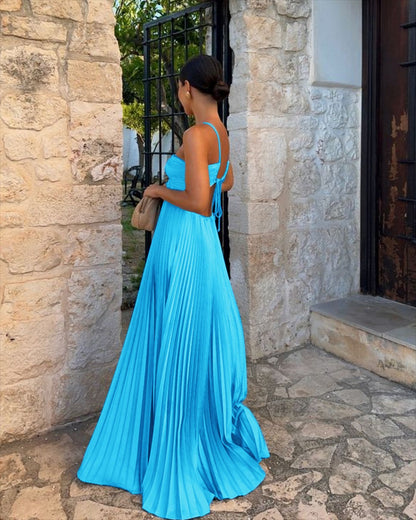 Robe à bretelles sans manches plissée Ins, taille haute creuse, robe dos nu pour soirée, fête, club pour femmes