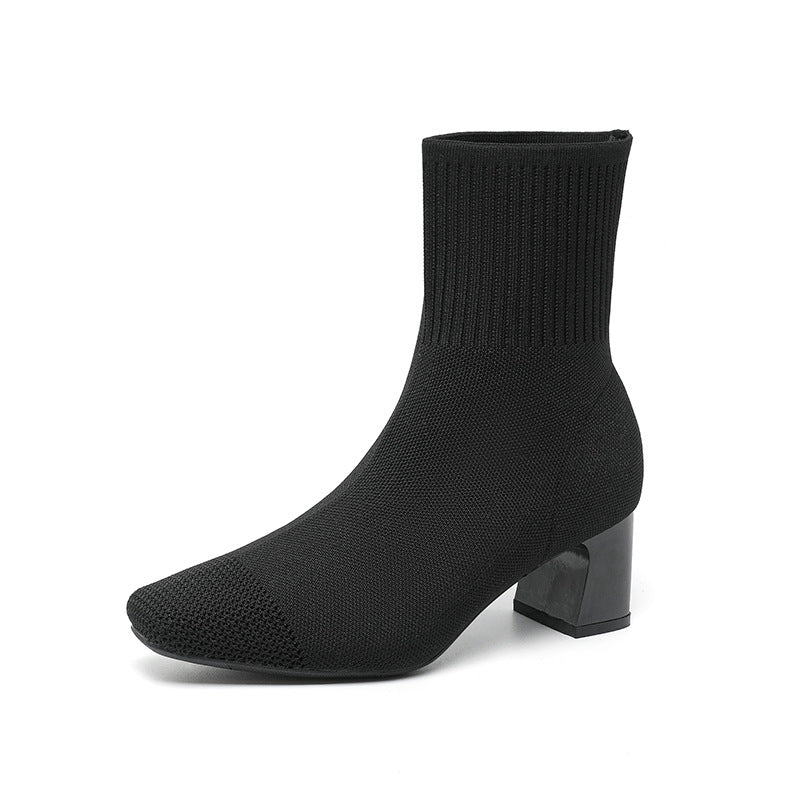Chunky heel knit ankle boots