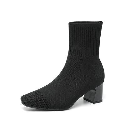 Chunky heel knit ankle boots