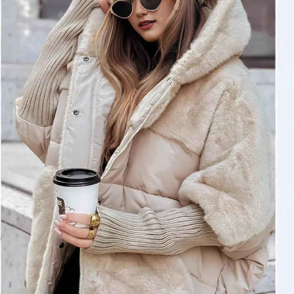 Manteau Ample en Coton à Détails Effet Fourrure