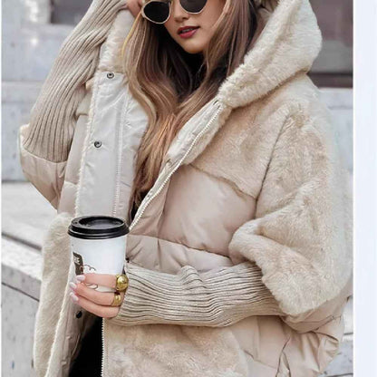 Manteau Ample en Coton à Détails Effet Fourrure