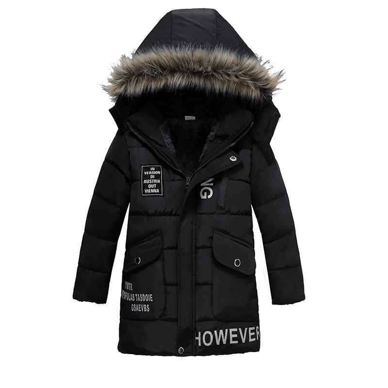 Veste rembourrée en coton chaud pour garçons avec grand col en fourrure